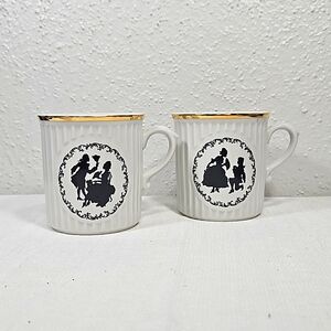 COPY - set of 2 Victorian couple silhouette Czechoslovakia porcelain tea cups C…